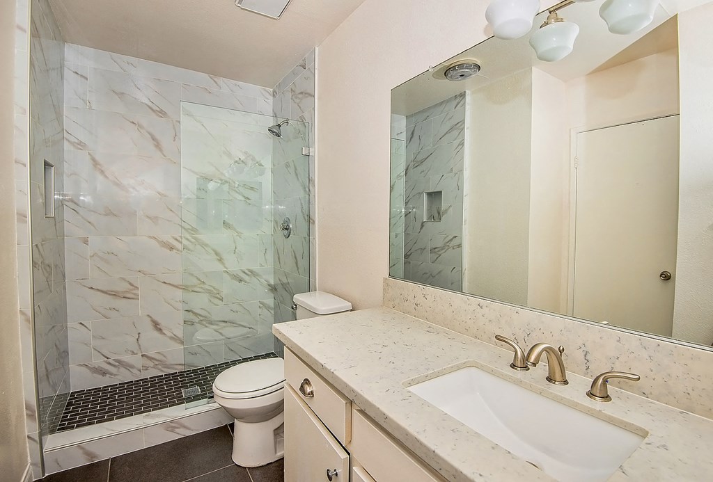 a bathroom with a sink toilet and a shower