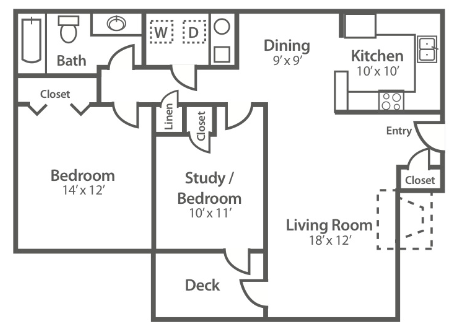 2 Bedroom 1 Bath Floor Plan 2
