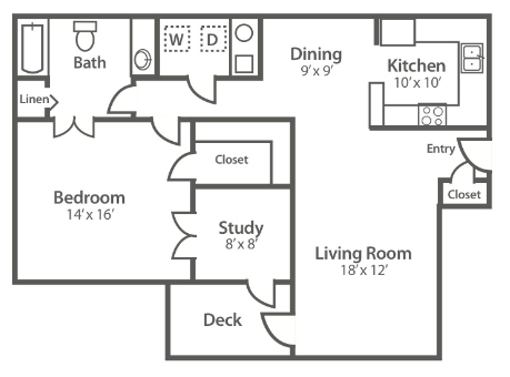 1 Bedroom 1 Bath Floor Plan 1