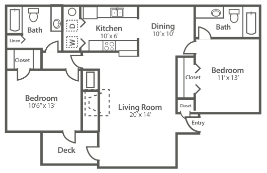 2 Bedroom 2 Bath Floor Plan 3