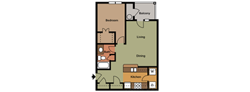1 bedroom a bathroom floor plan at the Haven at Market Street Station, TN