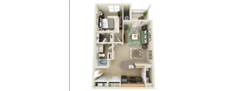 1 bedroom apartment floor plan at the Haven at Knob Creek Apartments Johnson City, TN