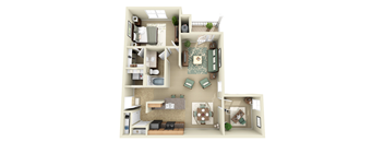 1 bedroom 1 bathroom floor plan at the Haven at Knob Creek Johnson City, TN