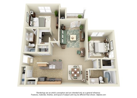 2 bedroom Azalea floor plan apartment at the Haven at Reed Creek Martinez, GA