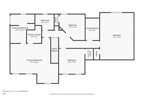 A floor plan of a property with two bathrooms, two bedrooms, a laundry room, and a closet.