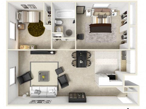 2 Bed 1 Bath The Chestnut Floor Plan at Coach House, Chelmsford, MA