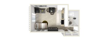 Bed 1 Bath The Oak Floor Plan at Coach House, Chelmsford, 01824