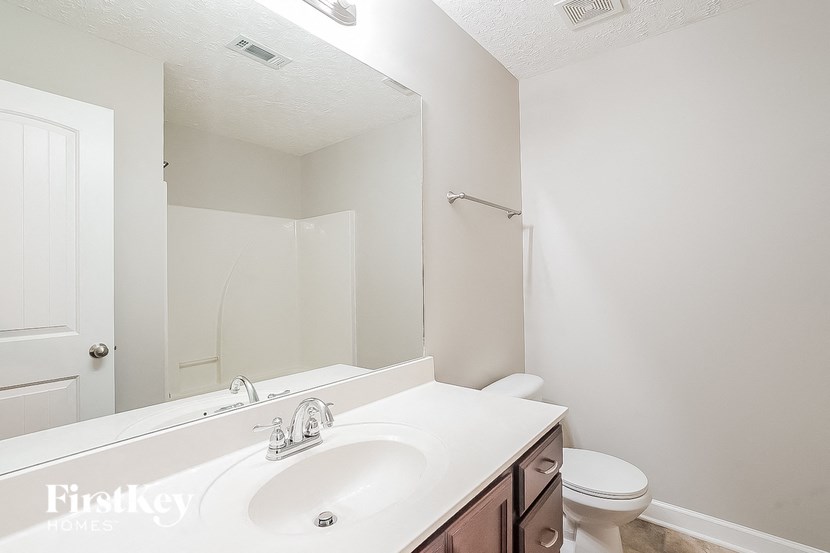 a bathroom with a sink and a toilet and a mirror