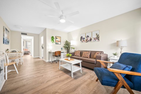 a living room with a couch and a coffee table
