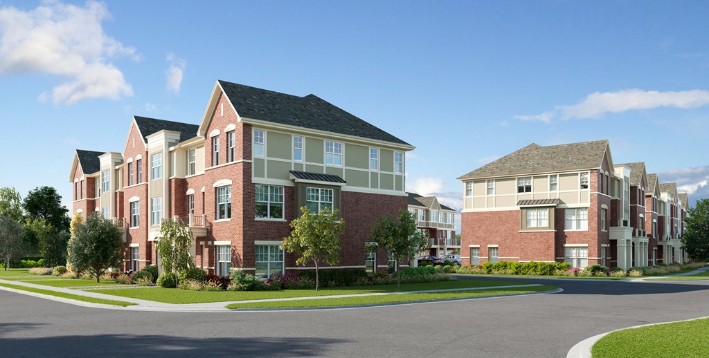 a rendering of an apartment building on a street