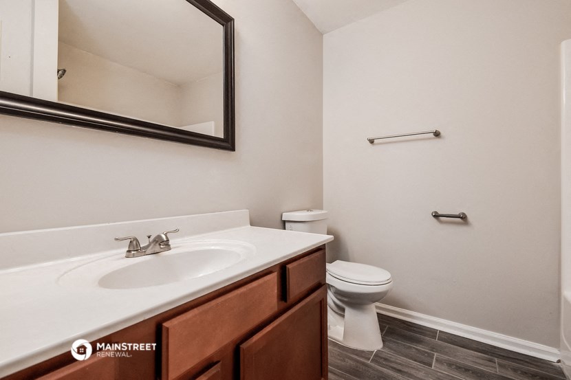 a bathroom with a sink and a toilet and a mirror