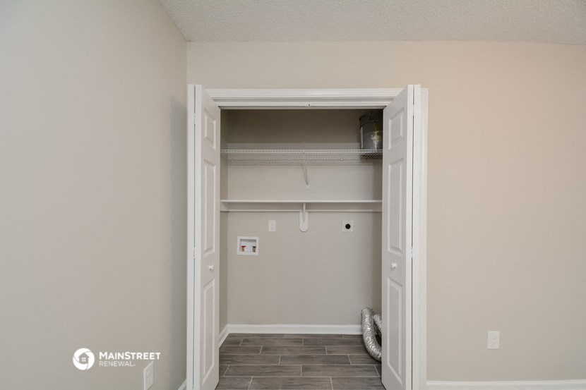 an empty closet with a closet door open to a closet