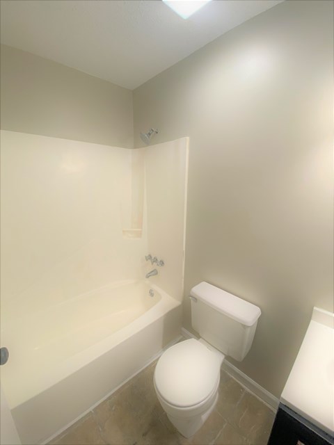 a bathroom with a toilet and a bath tub