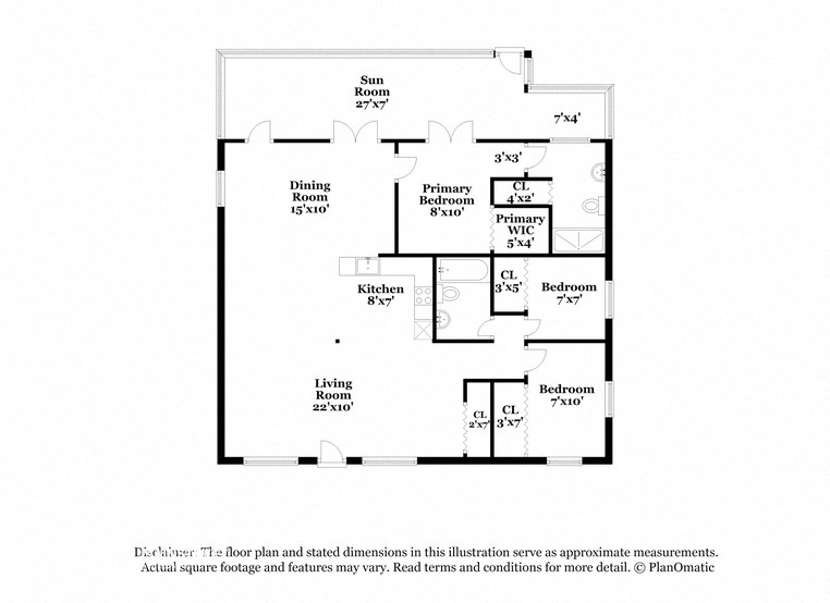 this floor plan is an approximation of the floor plan for a 1 bedroom apartment