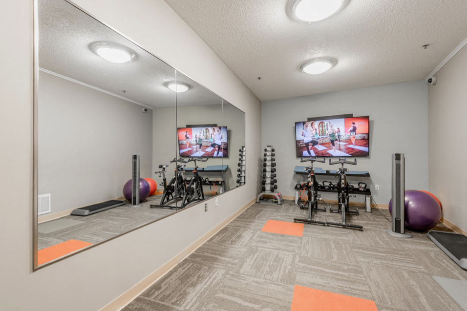 Yoga studio with large mirror