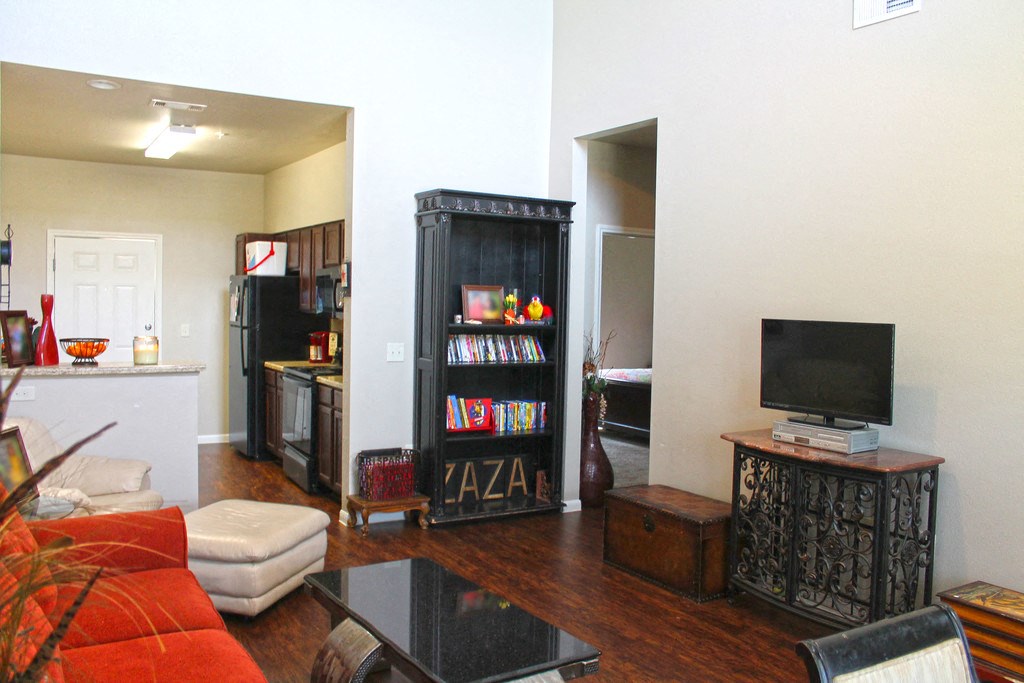 a living room with a couch and a television