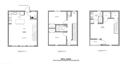 a floor plan of a house with three different views of the ground floor