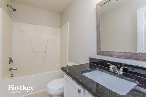 a bathroom with a sink and a mirror and a toilet