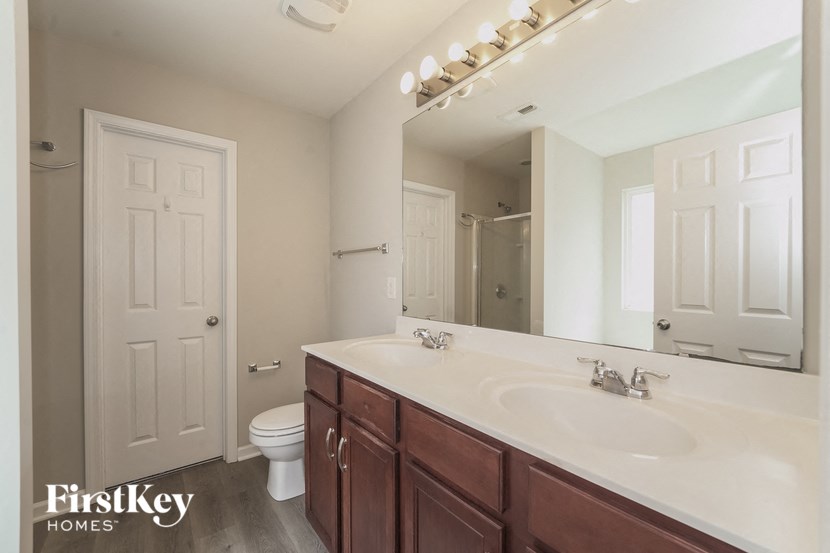 a bathroom with a sink and a toilet and a mirror