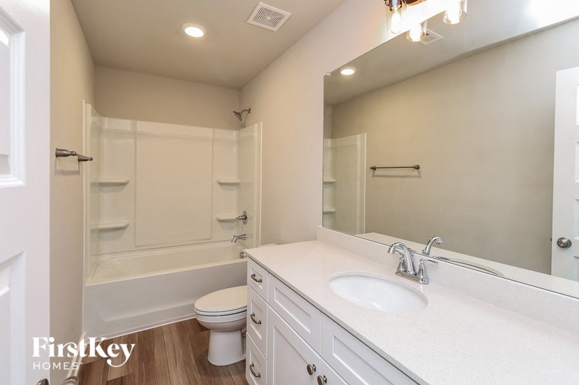 a bathroom with a sink and a toilet and a mirror