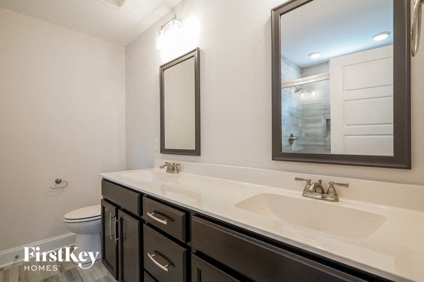 a bathroom with a sink and a mirror and a toilet