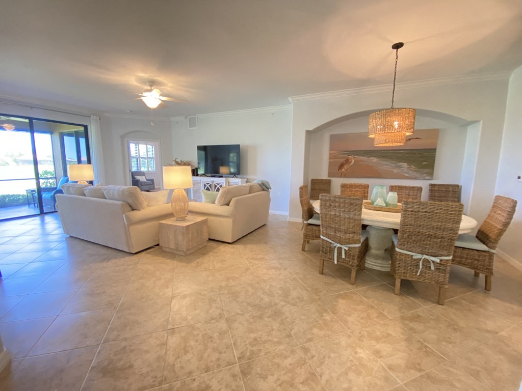 a view of the living room and dining room from the kitchen