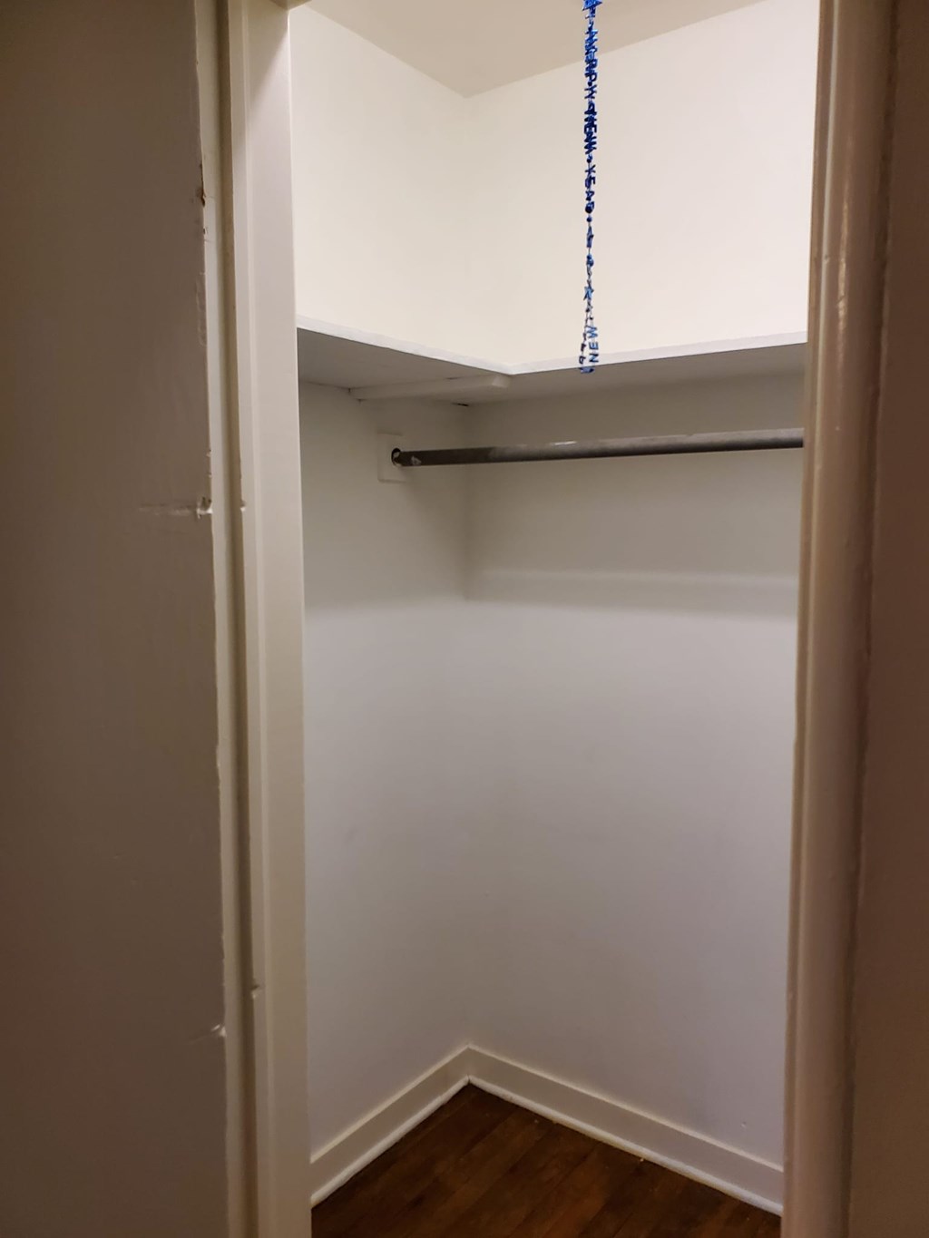 A white closet with a hanging rod and a door.