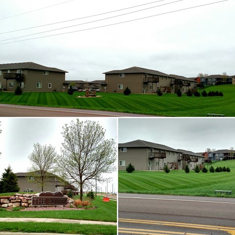 A series of images showing a residential area with houses, trees, and a street.