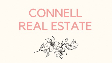 a graphic with the words commit real estate and a drawing of flowers