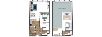Two Bedroom Townhome Floor Plan at The Lofts at Shillito Place, Cincinnati, Ohio