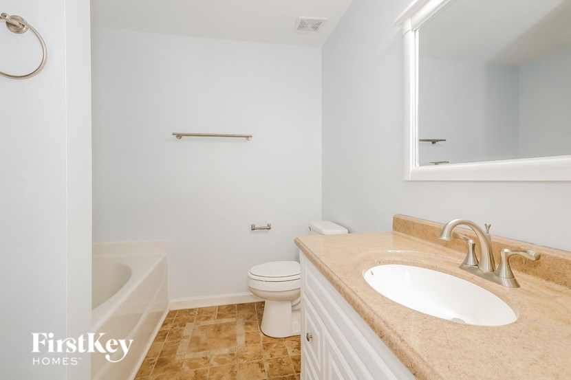 a bathroom with a sink and a toilet and a bath tub