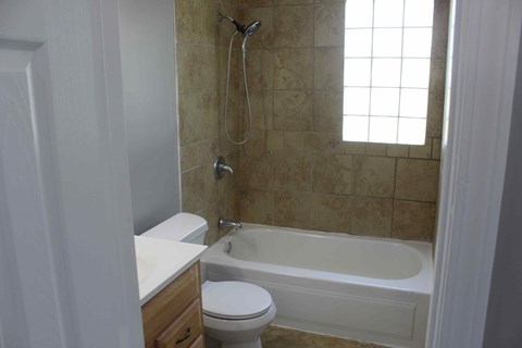 a bathroom with a tub and a toilet and a sink