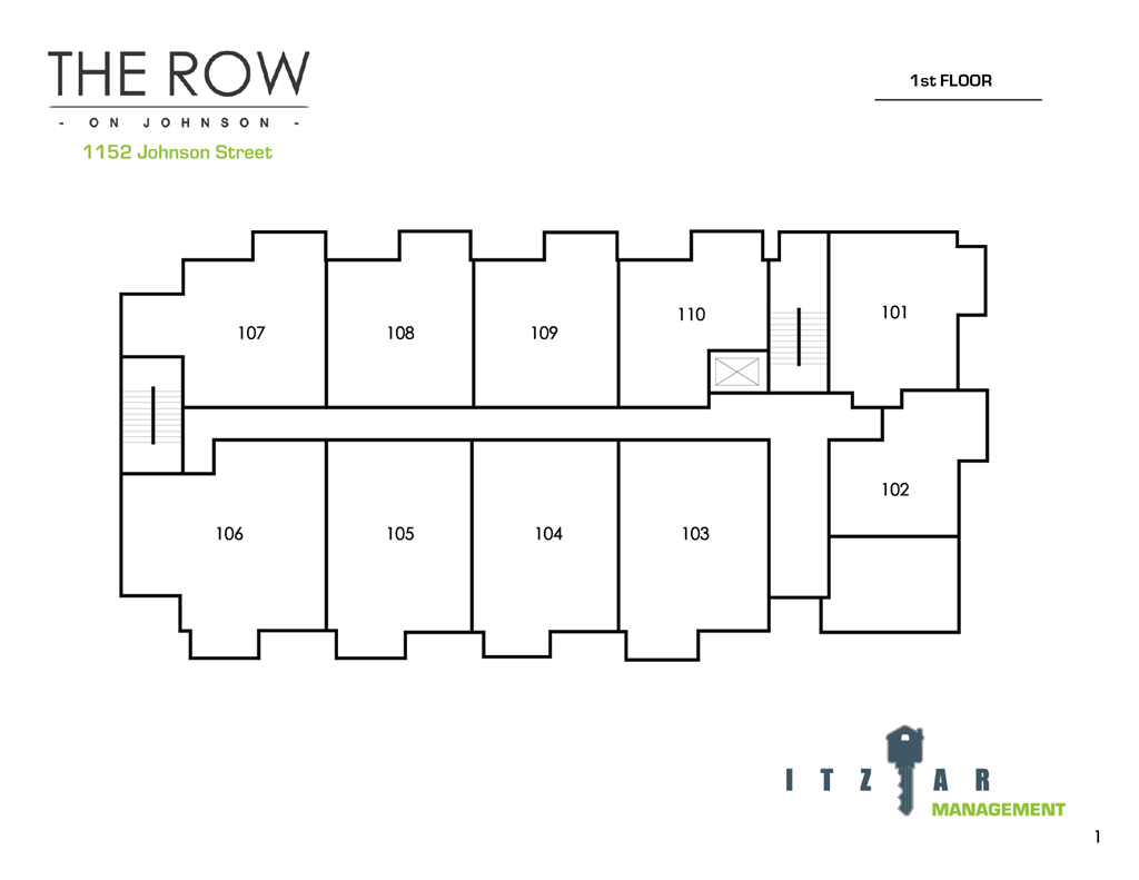 A black and white image of a building floor plan for 1152 Johnson Street.