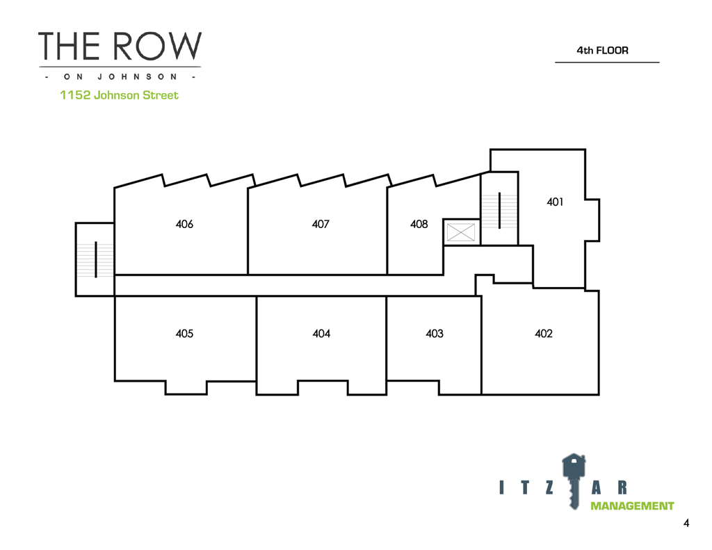A black and white image of a building layout for The Row on Johnson street.