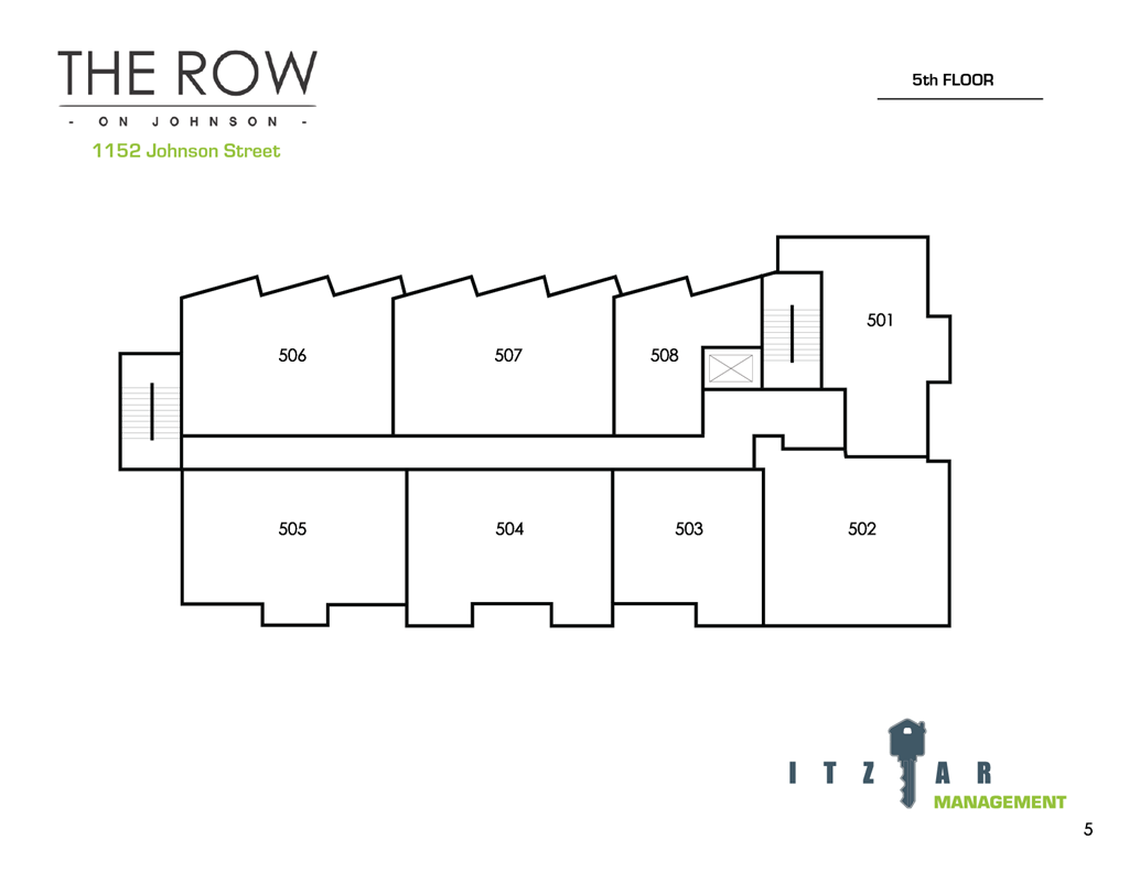 A black and white image of a building layout for The Row on Johnson street.