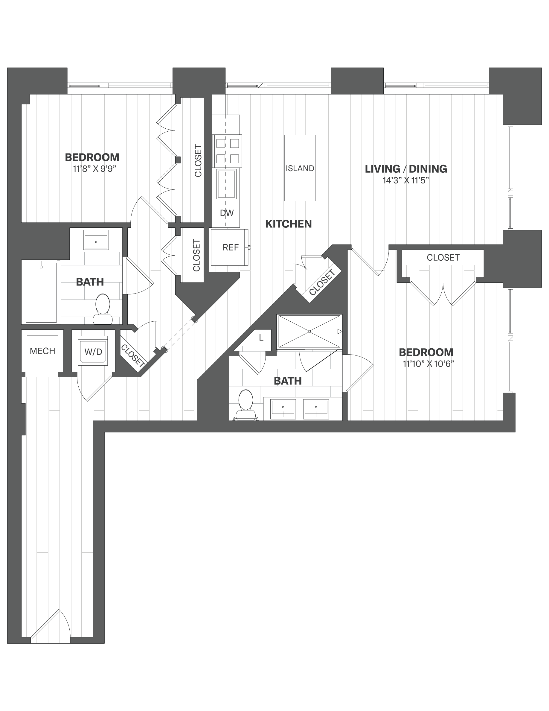 2E1 - 2 Bed/2 Bath