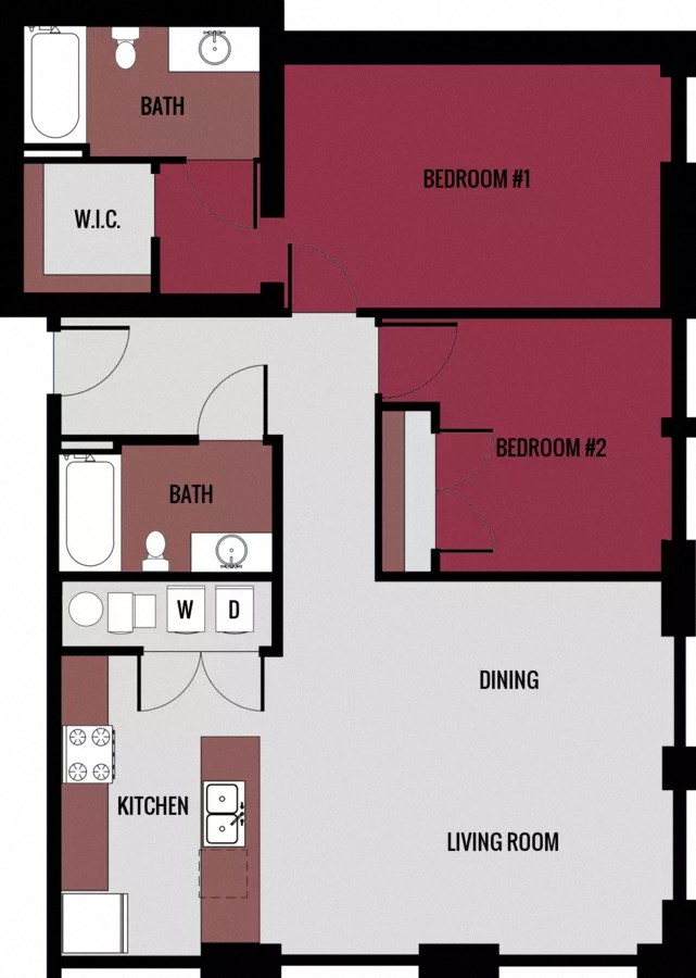 the floor plan of a bedroom apartment with a living room and a dining room
