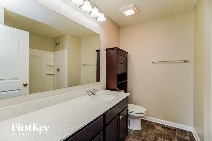 a bathroom with a sink and a toilet and a mirror