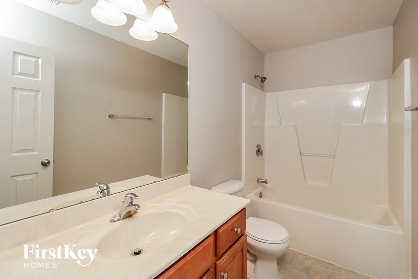 a bathroom with a sink and a toilet and a mirror