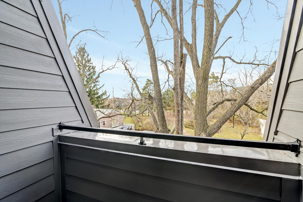 the view of the trees from the window of a house
