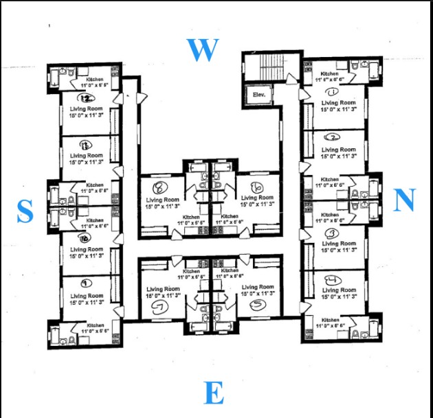 A black and white floor plan of a building with rooms labeled.
