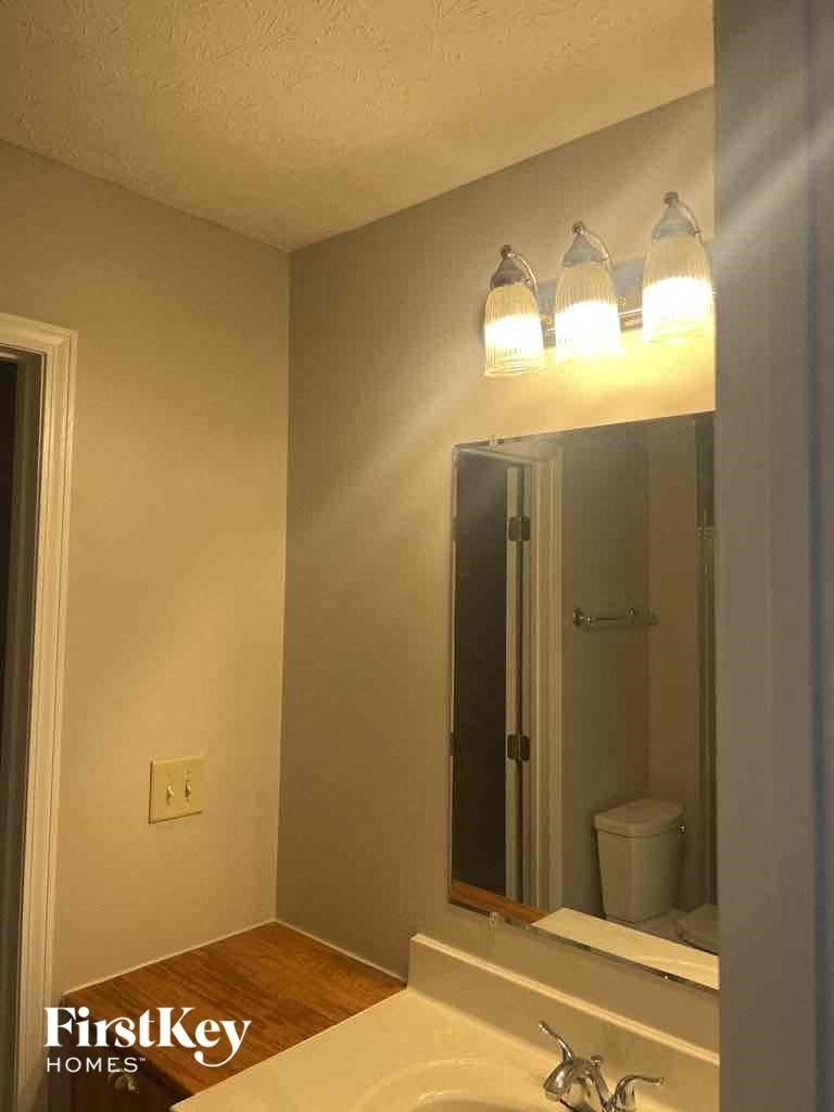 a bathroom with a sink and a mirror and a shower