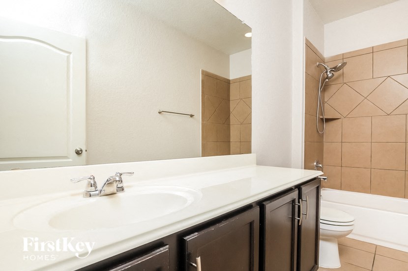 a bathroom with a sink and a toilet and a shower