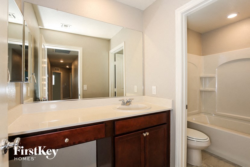 a bathroom with a sink and a toilet and a mirror