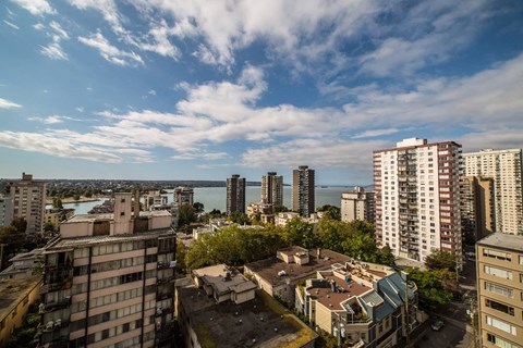 a view of the city from the roof of a building