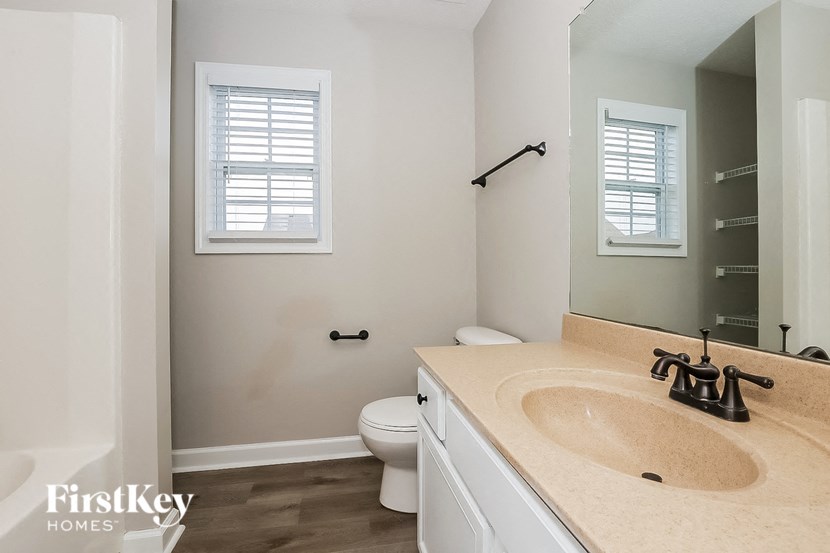 a bathroom with a sink and a toilet and a mirror
