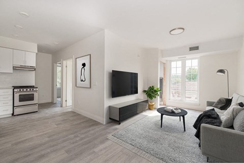 a living room with a couch and a television