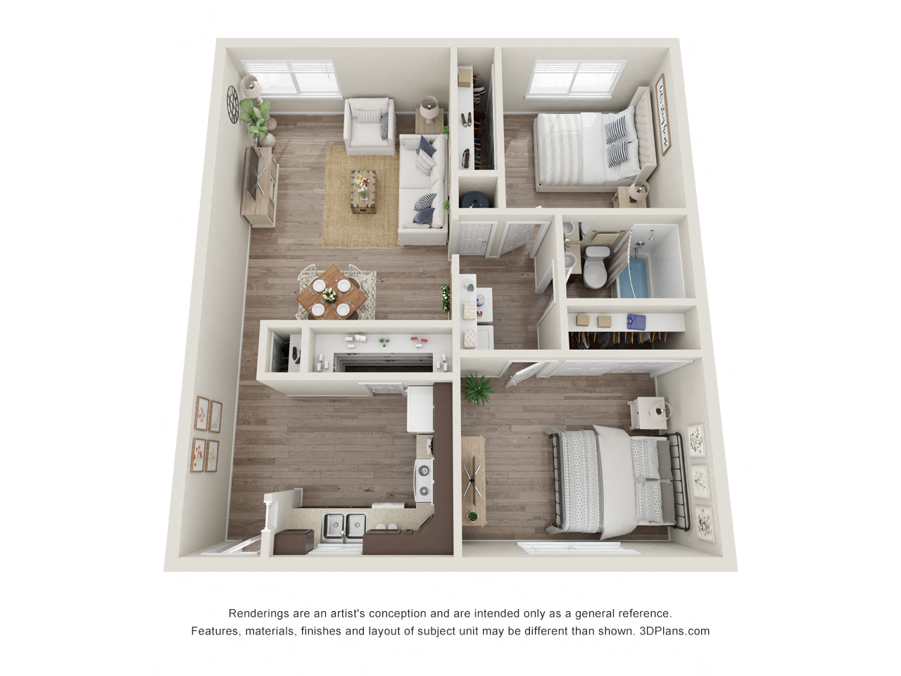 a stylized floor plan of a 1 bedroom 1190 sq ft