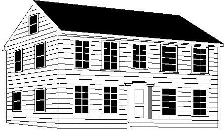 a black and white picture of a house with a black roof