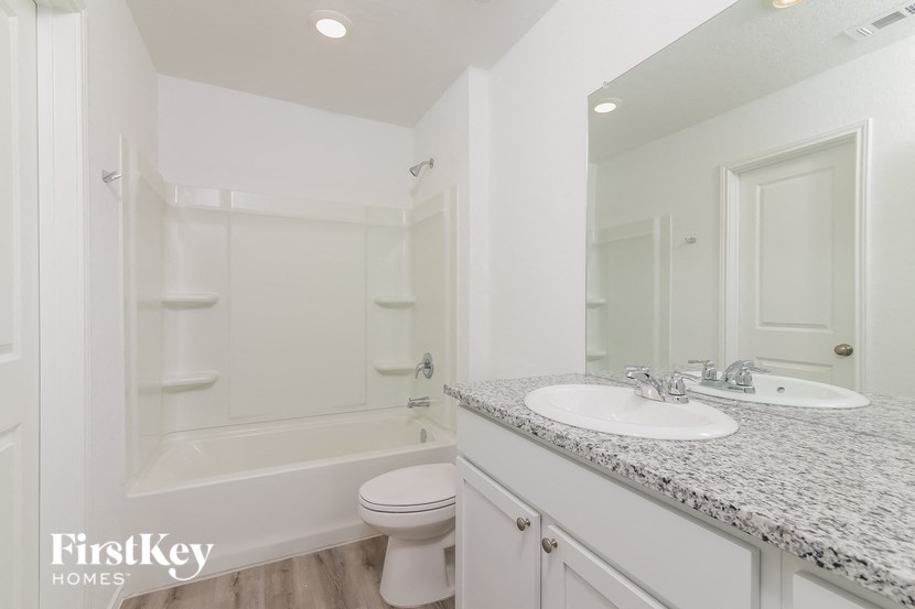 a bathroom with a sink and a toilet and a bath tub